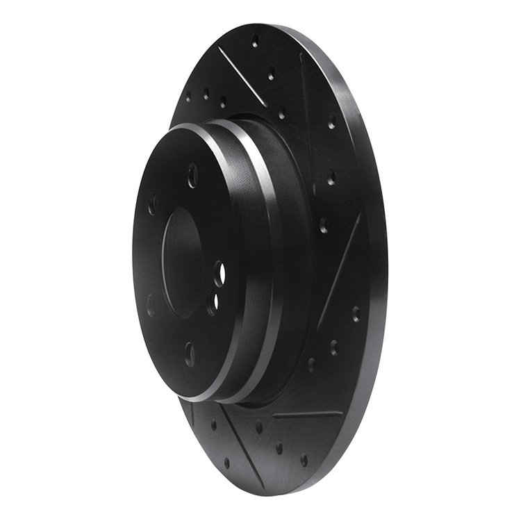 E-Line Drilled & Slotted Black Brake Rotor, 1998-2003 Mercedes-Benz, Position: Rear Right