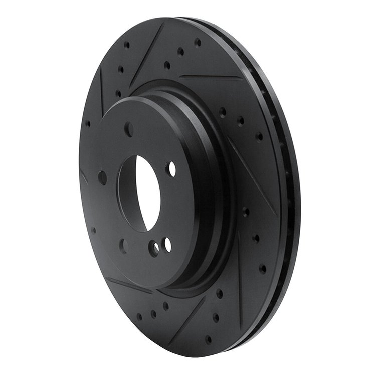 E-Line Drilled & Slotted Black Brake Rotor, 1998-2009 Fits Multiple Makes/Models, Position: Rear Left