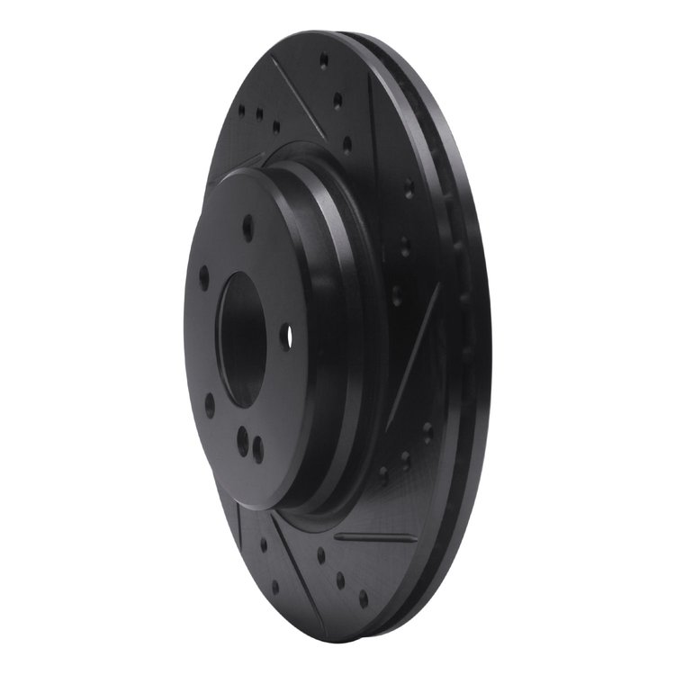 E-Line Drilled & Slotted Black Brake Rotor, 1998-2009 Fits Multiple Makes/Models, Position: Rear Right
