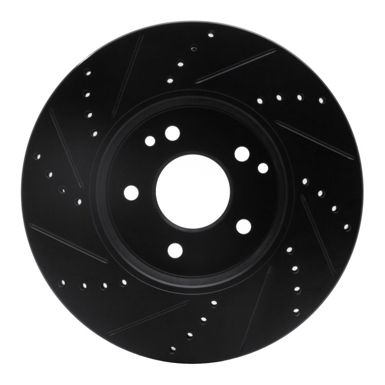 E-Line Drilled & Slotted Black Brake Rotor, 1996-2011 Fits Multiple Makes/Models, Position: Front Right
