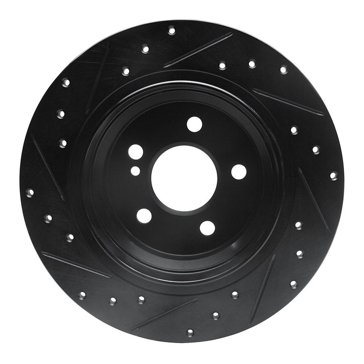 E-Line Drilled & Slotted Black Brake Rotor, 2003-2016 Mercedes-Benz, Position: Rear Right
