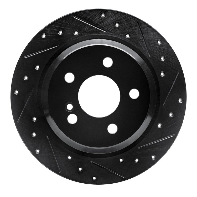 E-Line Drilled & Slotted Black Brake Rotor, 2003-2006 Mercedes-Benz, Position: Rear Right