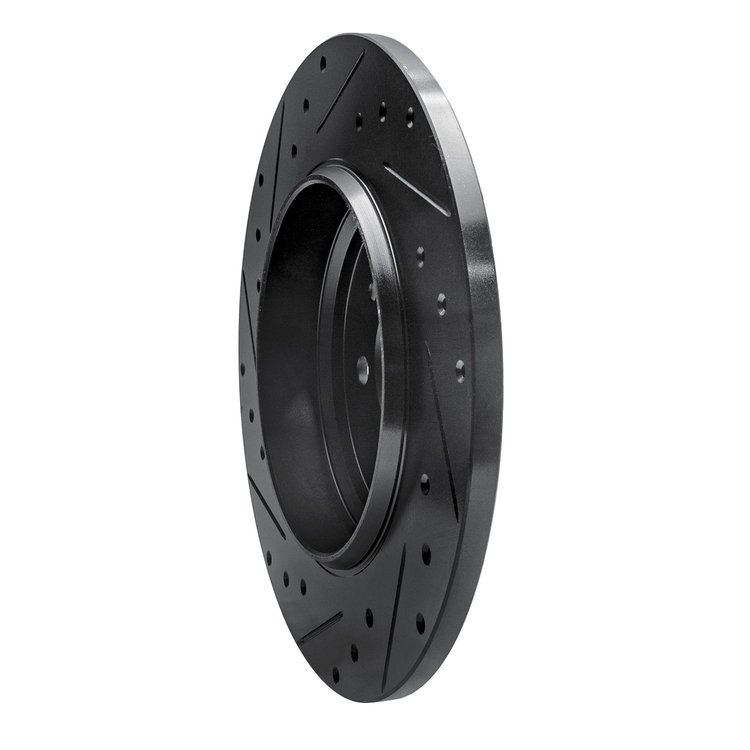 E-Line Drilled & Slotted Black Brake Rotor, 2000-2005 Mercedes-Benz, Position: Rear Right