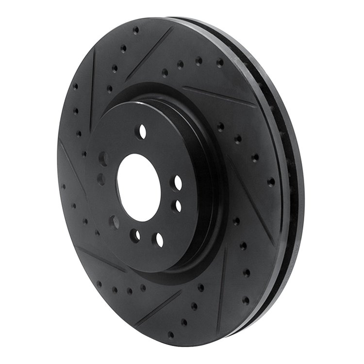 E-Line Drilled & Slotted Black Brake Rotor, 2006-2012 Mercedes-Benz, Position: Front Left
