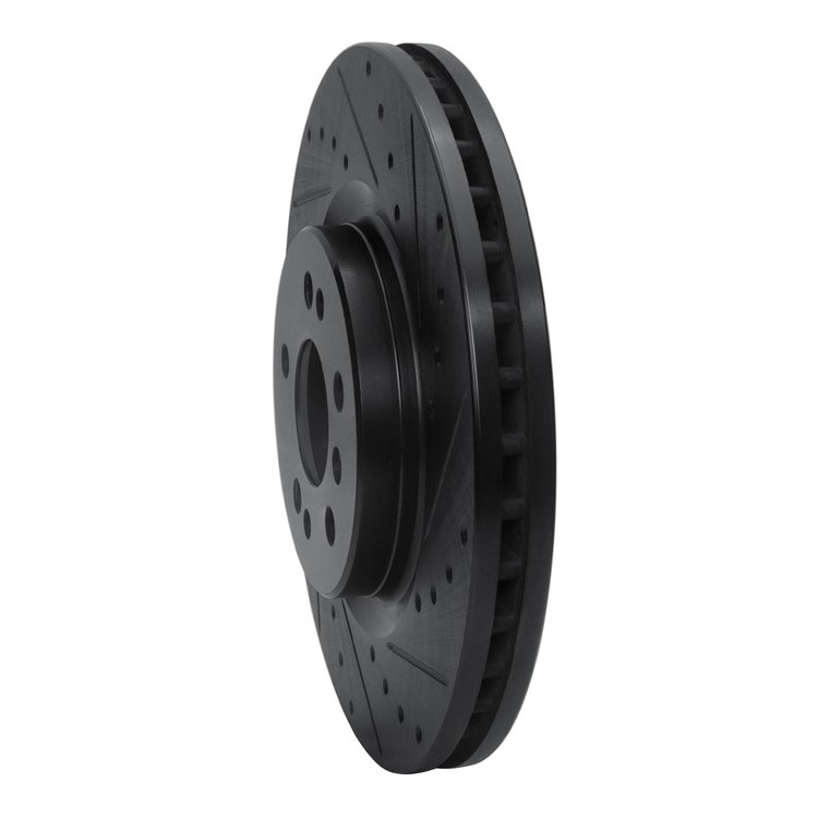 E-Line Drilled & Slotted Black Brake Rotor, 2006-2012 Mercedes-Benz, Position: Front Right