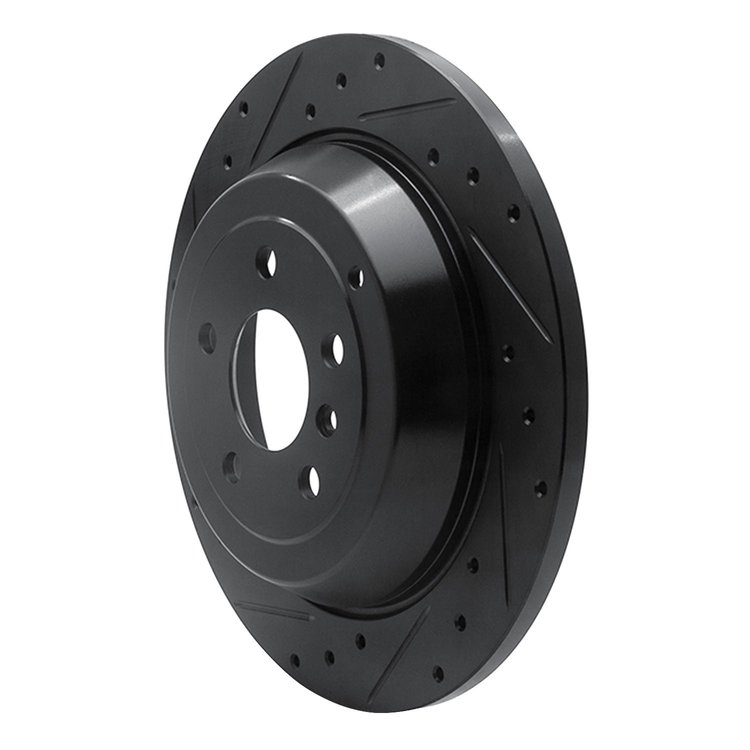 E-Line Drilled & Slotted Black Brake Rotor, 2006-2012 Mercedes-Benz, Position: Rear Left