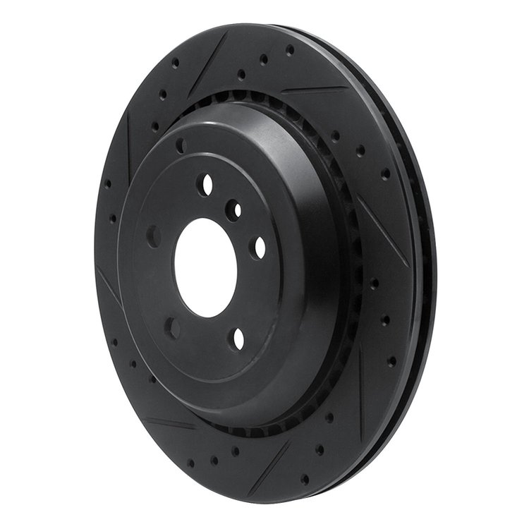 E-Line Drilled & Slotted Black Brake Rotor, 2006-2012 Mercedes-Benz, Position: Rear Left