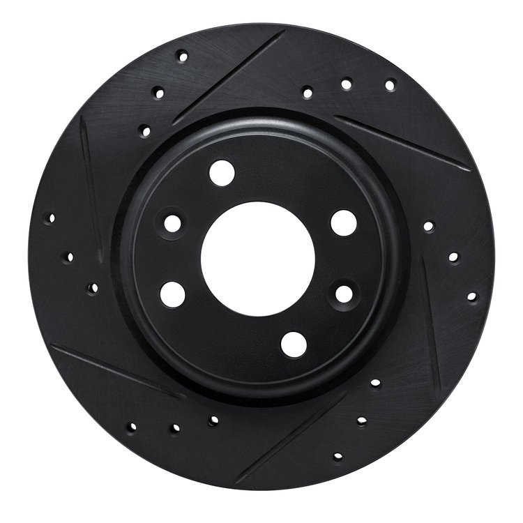 E-Line Drilled & Slotted Black Brake Rotor, 2015-2019 Fits Multiple Makes/Models, Position: Front Left