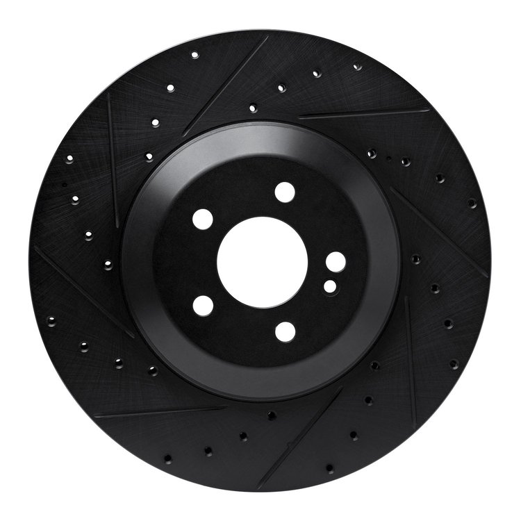 E-Line Drilled & Slotted Black Brake Rotor, Fits Select Mercedes-Benz, Position: Rear Left