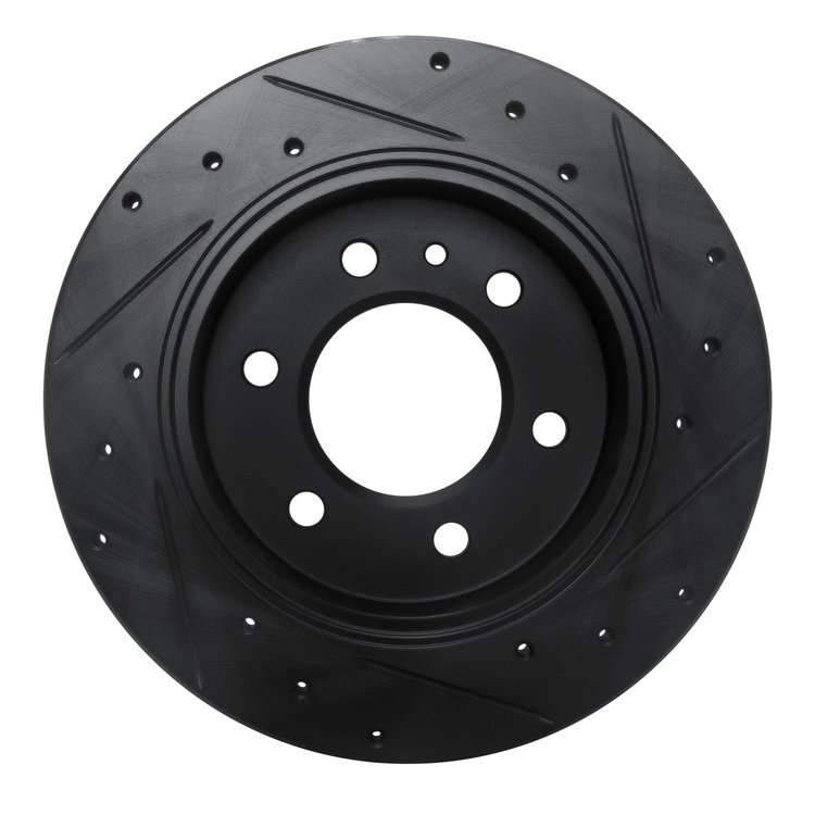 E-Line Drilled & Slotted Black Brake Rotor, Fits Select Fits Multiple Makes/Models, Position: Rear Left