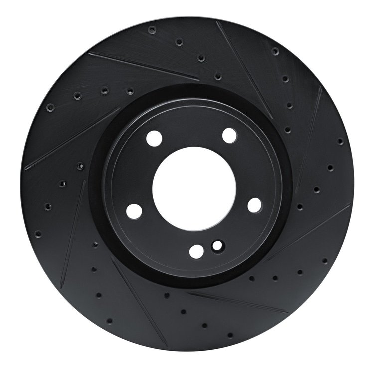 E-Line Drilled & Slotted Black Brake Rotor, Fits Select Mercedes-Benz, Position: Front Right