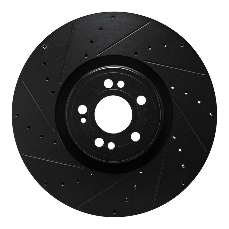 E-Line Drilled & Slotted Black Brake Rotor, Fits Select Mercedes-Benz, Position: Front Left