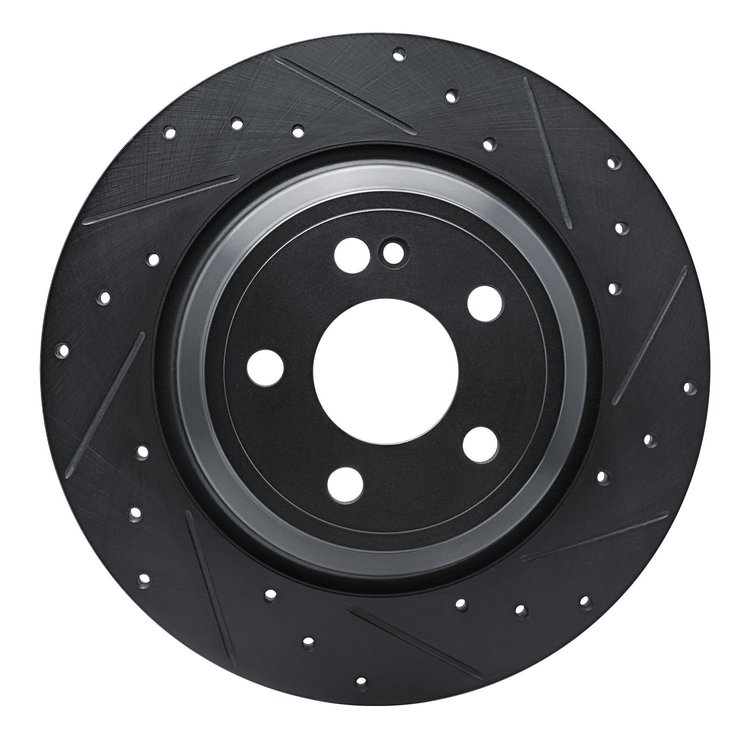 E-Line Drilled & Slotted Black Brake Rotor, Fits Select Mercedes-Benz, Position: Rear Right