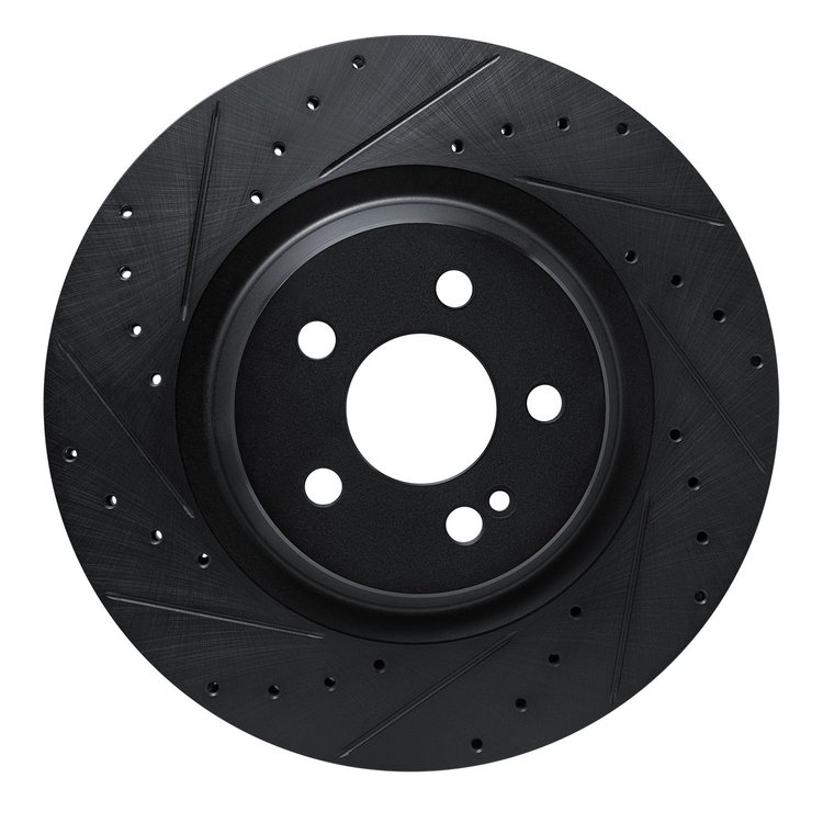 E-Line Drilled & Slotted Black Brake Rotor, Fits Select Mercedes-Benz, Position: Rear Left