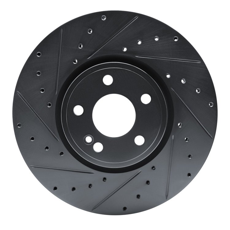 E-Line Drilled & Slotted Black Brake Rotor, Fits Select Mercedes-Benz, Position: Front Left