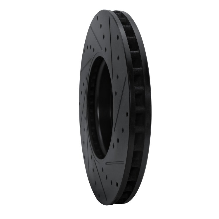 E-Line Drilled & Slotted Black Brake Rotor, Fits Select Mercedes-Benz, Position: Front Left
