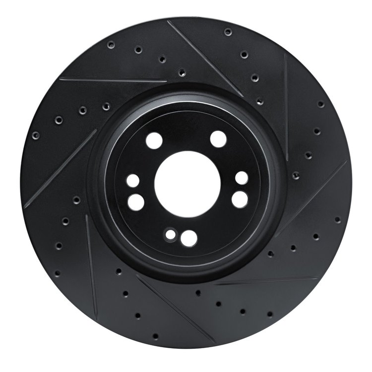 E-Line Drilled & Slotted Black Brake Rotor, Fits Select Mercedes-Benz, Position: Front Right