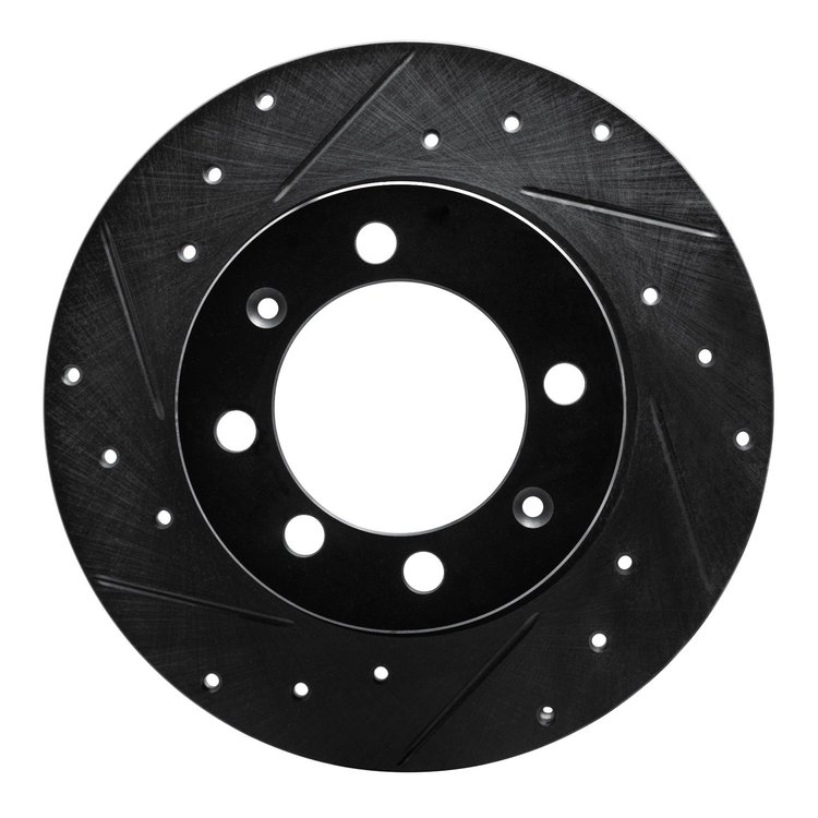 E-Line Drilled & Slotted Black Brake Rotor, 1969-1987 GM, Position: Front Left, Rear Left