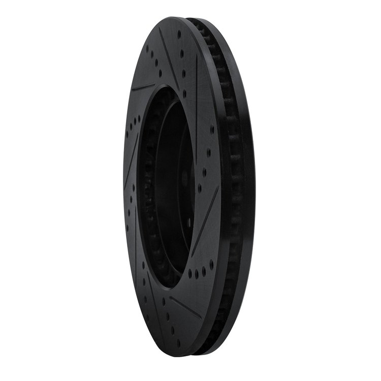 E-Line Drilled & Slotted Black Brake Rotor, 1988-1998 GM, Position: Front Left