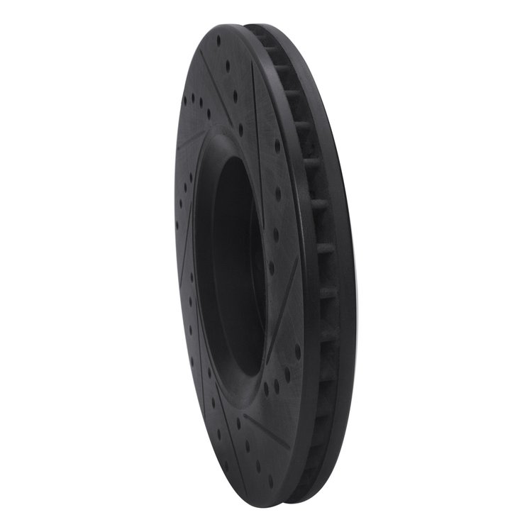 E-Line Drilled & Slotted Black Brake Rotor, 2003-2011 GM, Position: Front Left