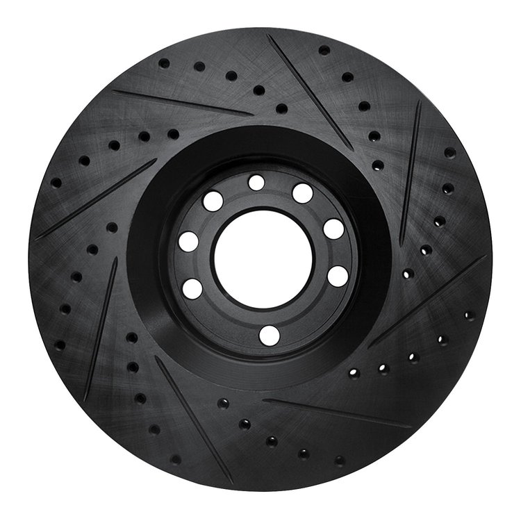 E-Line Drilled & Slotted Black Brake Rotor, 2003-2011 GM, Position: Front Left