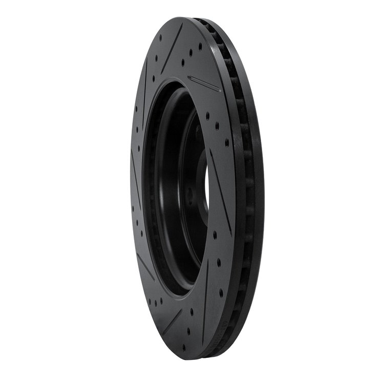 E-Line Drilled & Slotted Black Brake Rotor, Fits Select GM, Position: Rear Right