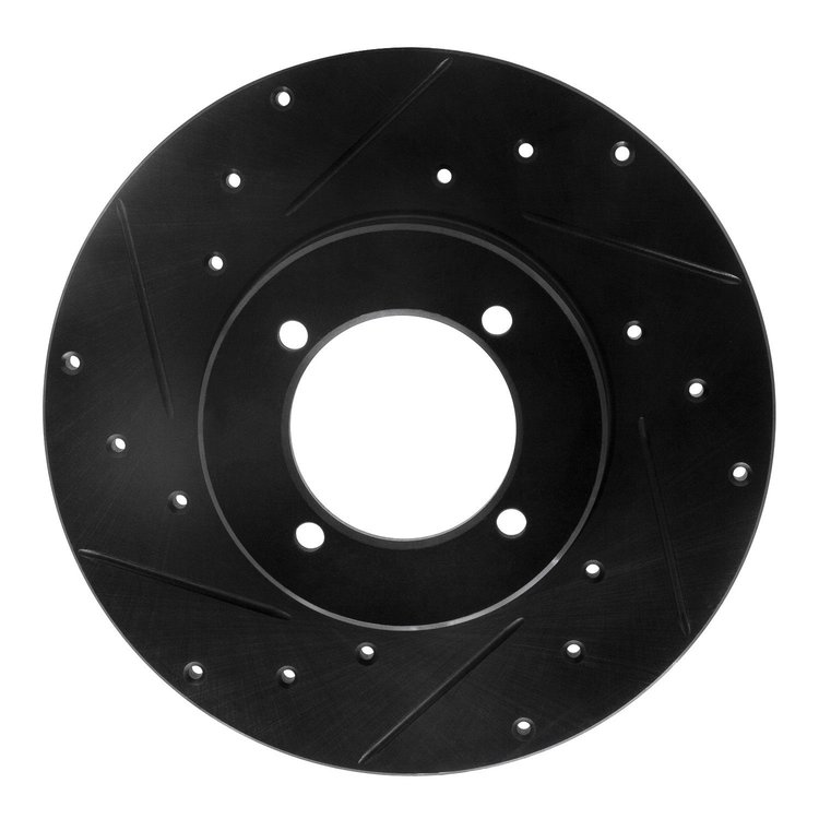 E-Line Drilled & Slotted Black Brake Rotor, 1974-1978 Infiniti/Nissan, Position: Front Left