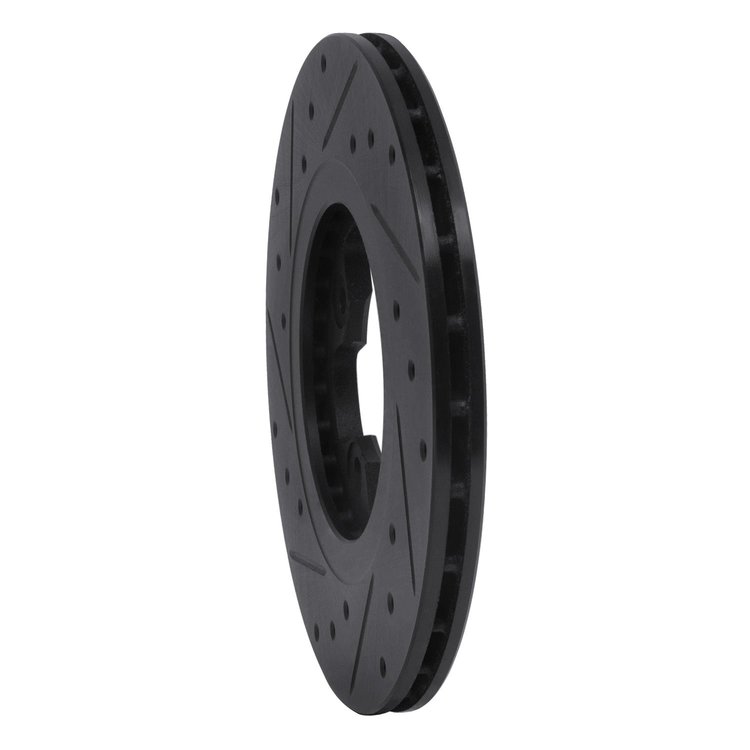 E-Line Drilled & Slotted Black Brake Rotor, 1981-1988 Infiniti/Nissan, Position: Front Right