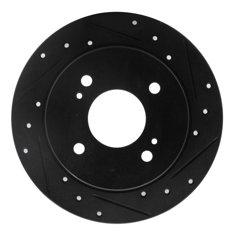 E-Line Drilled & Slotted Black Brake Rotor, 1982-1988 Infiniti/Nissan, Position: Rear Right