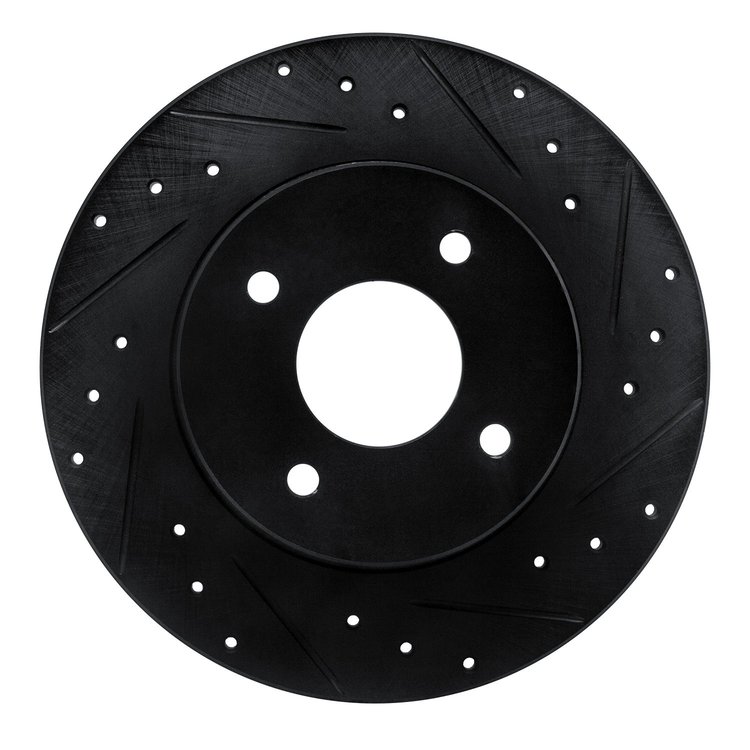 E-Line Drilled & Slotted Black Brake Rotor, 1984-1985 Infiniti/Nissan, Position: Rear Right