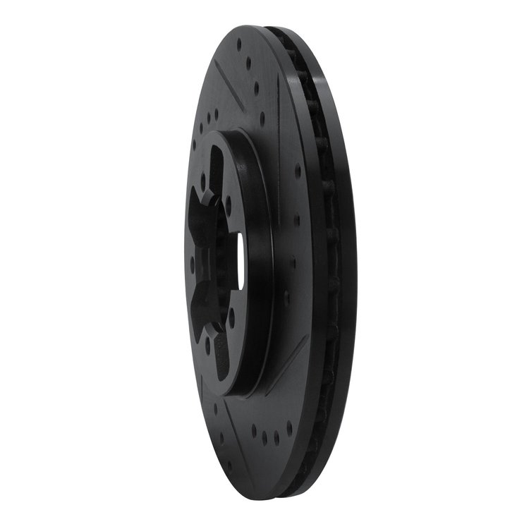 E-Line Drilled & Slotted Black Brake Rotor, 1984-1989 Infiniti/Nissan, Position: Front Right