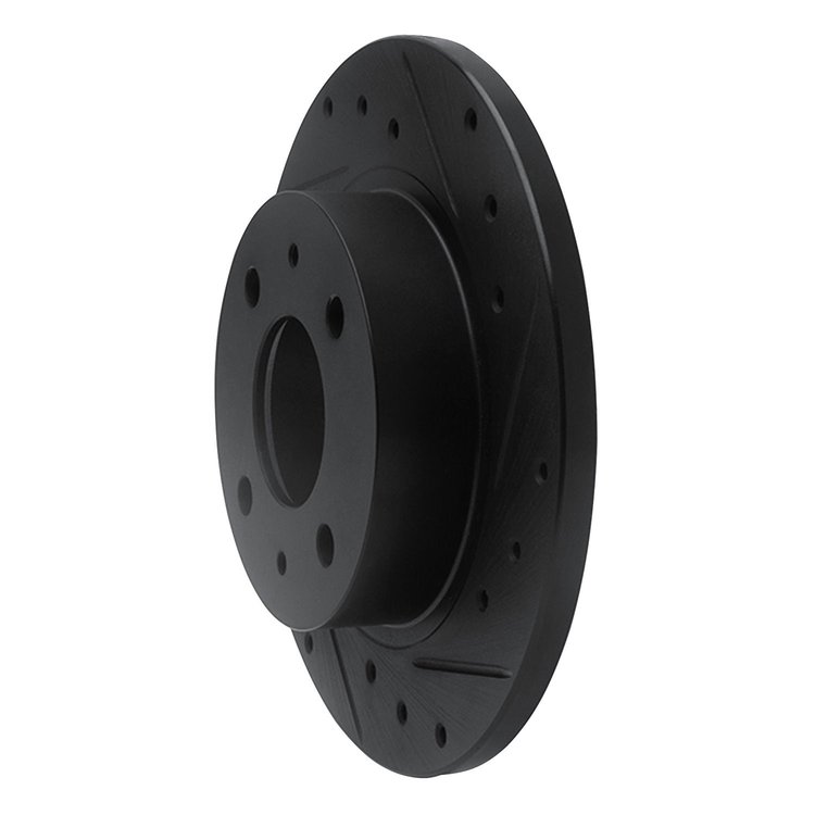 E-Line Drilled & Slotted Black Brake Rotor, 1986-2006 Infiniti/Nissan, Position: Front Right
