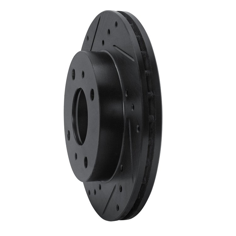 E-Line Drilled & Slotted Black Brake Rotor, 1985-1989 Infiniti/Nissan, Position: Front Left