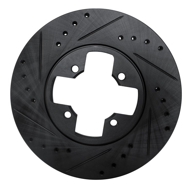 E-Line Drilled & Slotted Black Brake Rotor, 1984-1985 Infiniti/Nissan, Position: Front Left