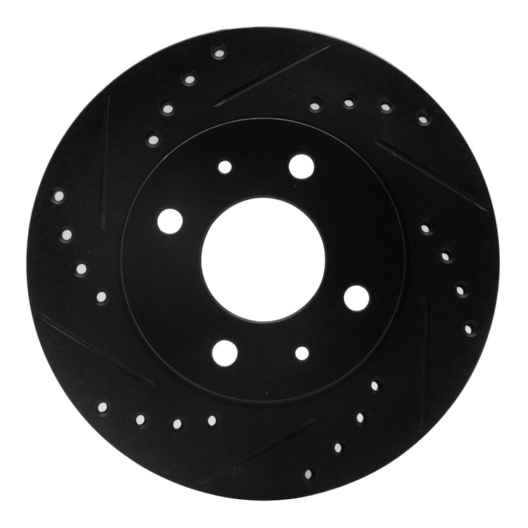 E-Line Drilled & Slotted Black Brake Rotor, 1986-2017 Infiniti/Nissan, Position: Front Left
