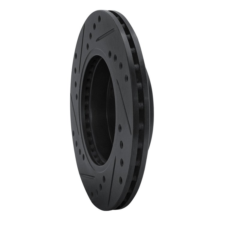 E-Line Drilled & Slotted Black Brake Rotor, 1986-2017 Infiniti/Nissan, Position: Front Right