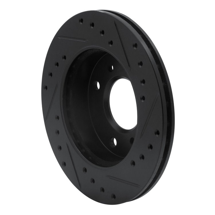 E-Line Drilled & Slotted Black Brake Rotor, 1989-1996 Infiniti/Nissan, Position: Front Left