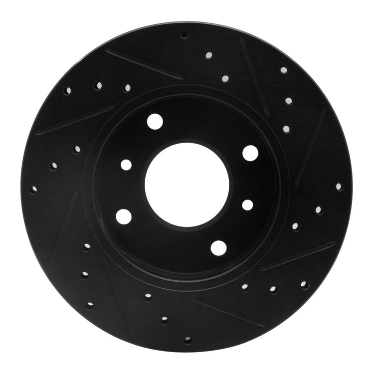 E-Line Drilled & Slotted Black Brake Rotor, 1989-2013 Fits Multiple Makes/Models, Position: Front Left