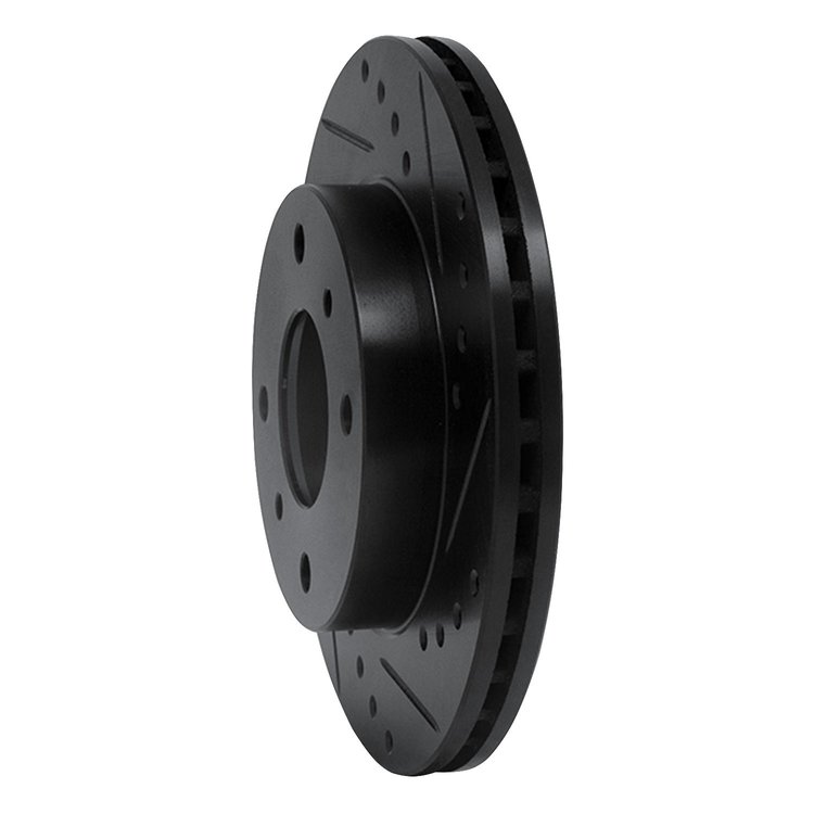 E-Line Drilled & Slotted Black Brake Rotor, 1989-2013 Fits Multiple Makes/Models, Position: Front Right