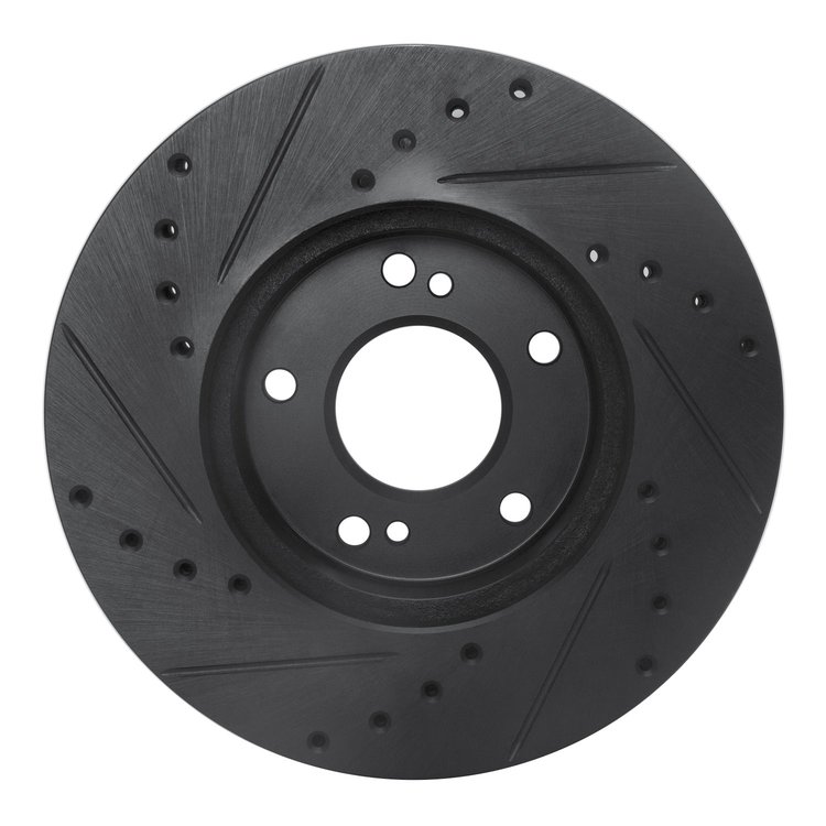E-Line Drilled & Slotted Black Brake Rotor, 1989-1990 Infiniti/Nissan, Position: Front Right