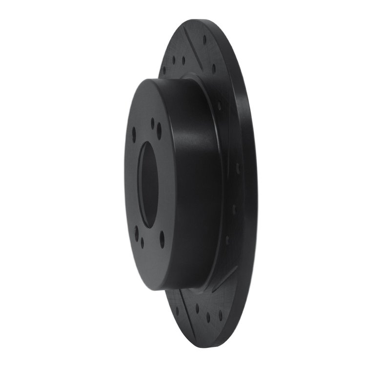 E-Line Drilled & Slotted Black Brake Rotor, 1990-2006 Infiniti/Nissan, Position: Rear Right