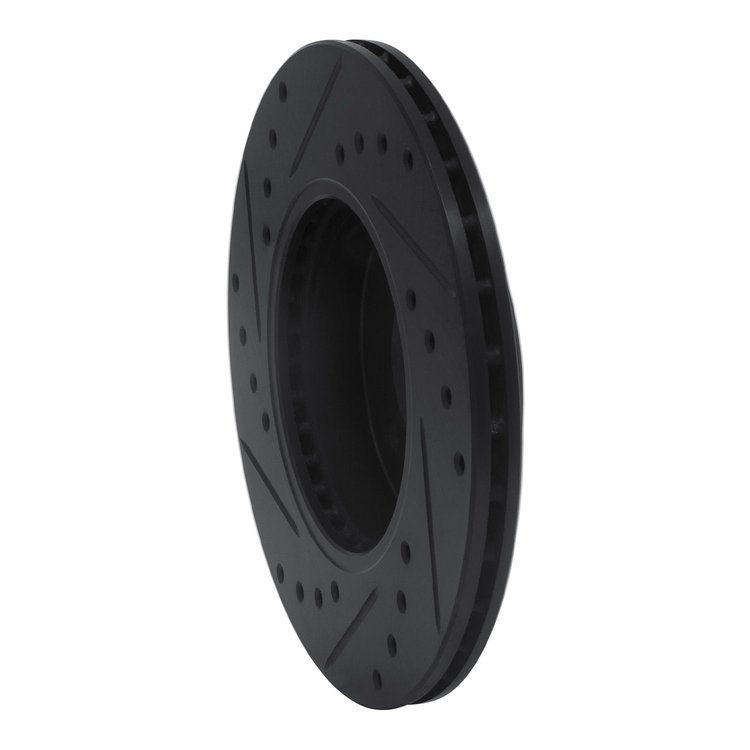 E-Line Drilled & Slotted Black Brake Rotor, 1988-2006 Infiniti/Nissan, Position: Front Right