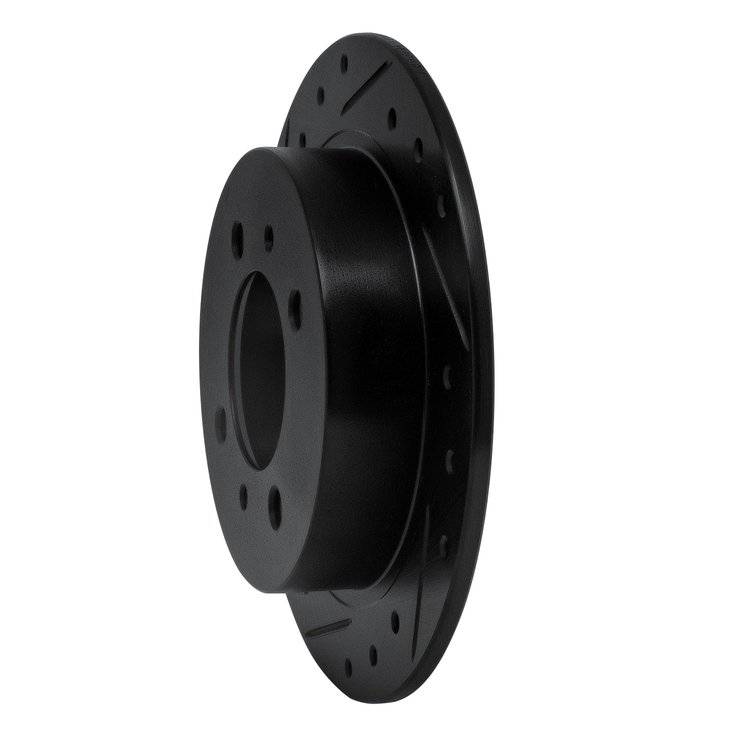 E-Line Drilled & Slotted Black Brake Rotor, 1991-2006 Infiniti/Nissan, Position: Rear Left