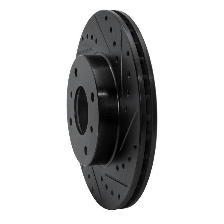 E-Line Drilled & Slotted Black Brake Rotor, 1993-2006 Infiniti/Nissan, Position: Front Right