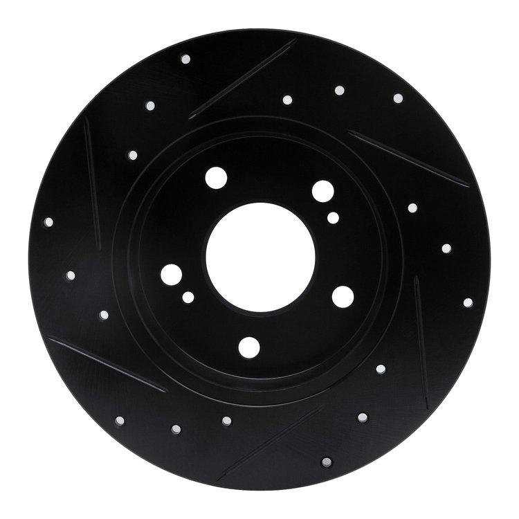 E-Line Drilled & Slotted Black Brake Rotor, 1994-2004 Infiniti/Nissan, Position: Rear Right