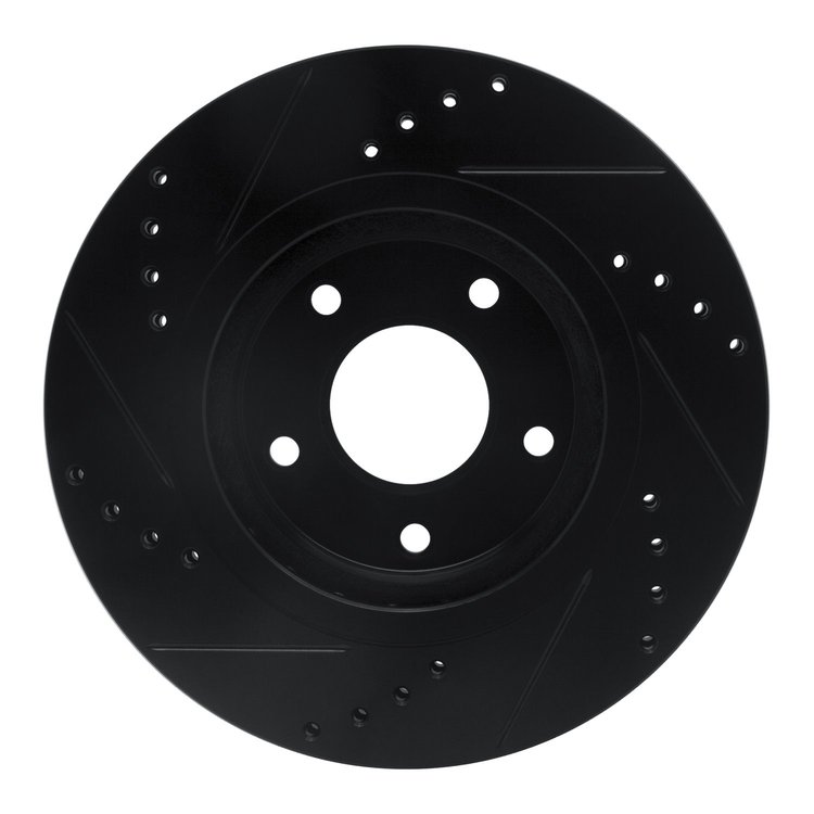 E-Line Drilled & Slotted Black Brake Rotor, 2007-2015 Infiniti/Nissan, Position: Front Right