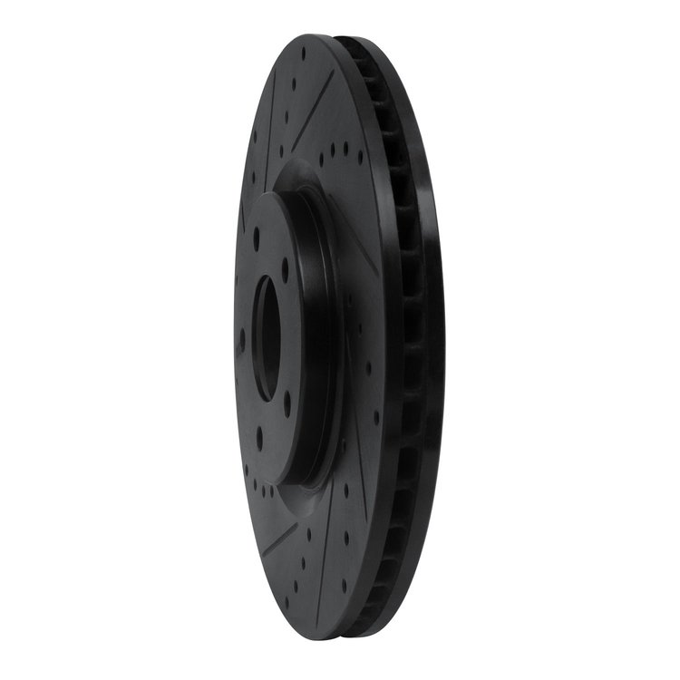 E-Line Drilled & Slotted Black Brake Rotor, 2007-2017 Fits Multiple Makes/Models, Position: Front Left