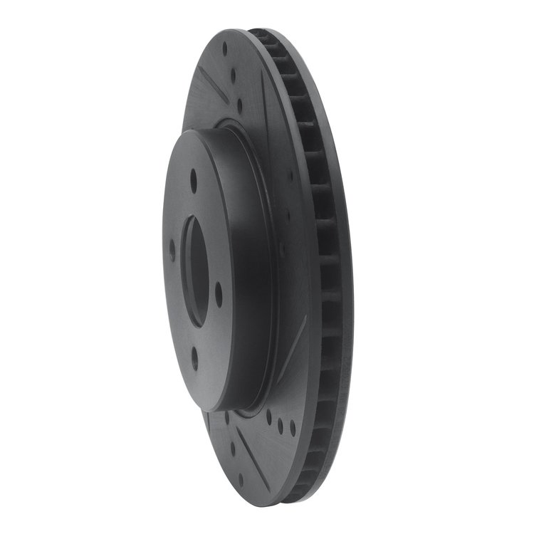 E-Line Drilled & Slotted Black Brake Rotor, 2011-2019 Infiniti/Nissan, Position: Front Right