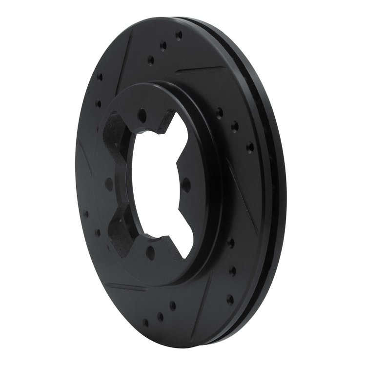 E-Line Drilled & Slotted Black Brake Rotor, 1984-1986 Infiniti/Nissan, Position: Front Left