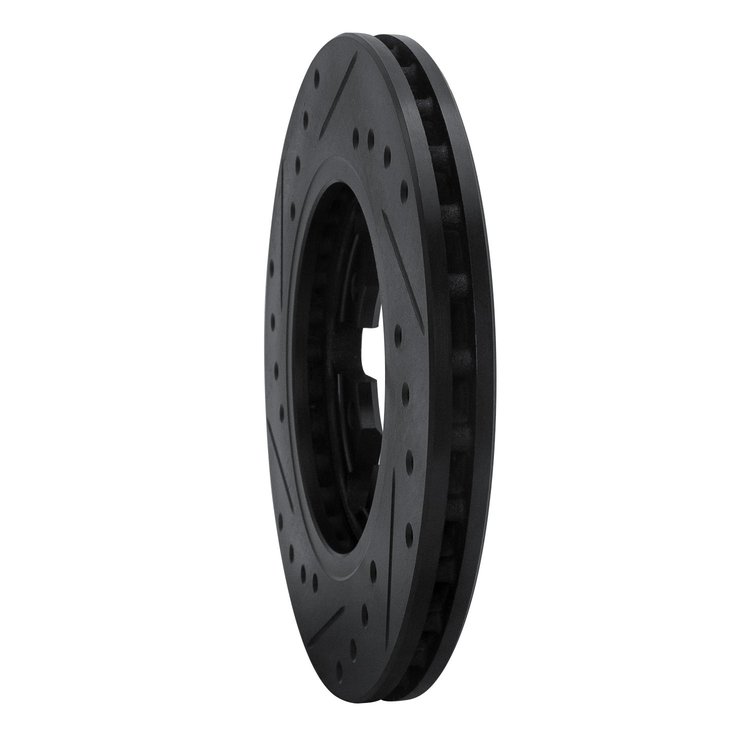 E-Line Drilled & Slotted Black Brake Rotor, 1982-1985 Infiniti/Nissan, Position: Front Right